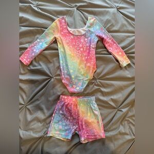 Girls Rainbow Star Leotard and Shorts Set. Like new. (Only worn twice).